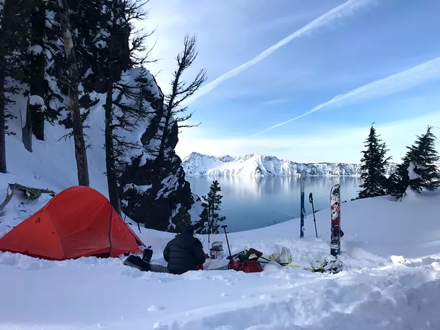 Enjoying Crater Lake from camp