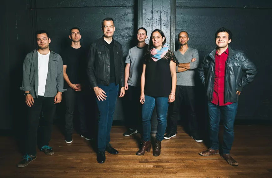 Negative Press Project (Septet)- L-R: Luis Salcedo (Guitar), Chris Sullivan (Alto Sax), Andrew Lion (Bass), Rafa Postel (Trumpet), Ruthie Dineen (Piano/Keys), Tony Peebles (Tenor Sax), Isaac Schwartz (Drums)