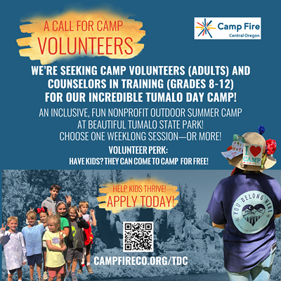 Camp Fire Central Oregon Recruiting Volunteer Camp Counselors for Tumalo Day Camp