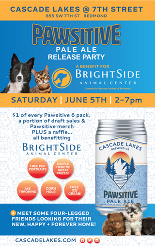 Cascade Lakes Brewing Co. Pawsitive Pale Ale Release Party to Benefit BrightSide Animal Center