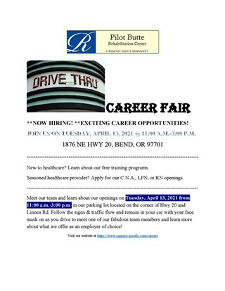 Drive Thru Healthcare Career Fair - Pilot Butte Rehabilitation Center