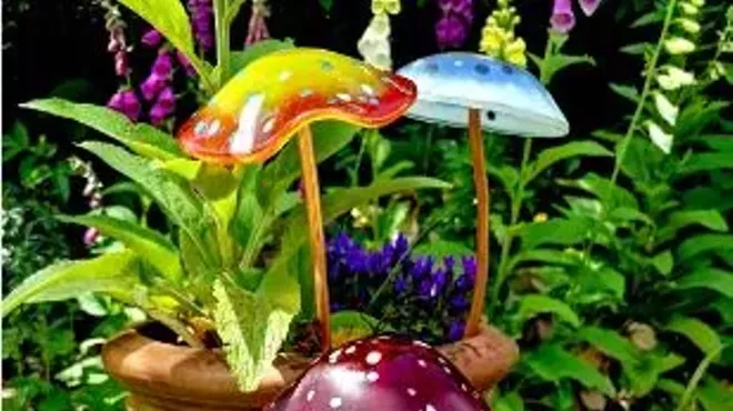 Image: Fused Glass Plant Stakes - Mushrooms