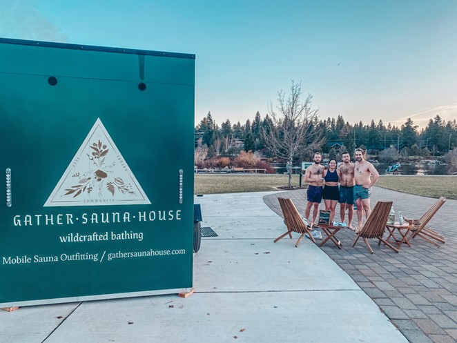 Sauna bathers rest between hot and cold thermic cycles