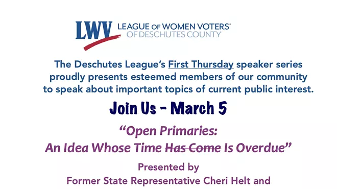 Image: League of Women Voters Deschutes County presents "Open Primaries: An Idea Whose Time is Overdue"