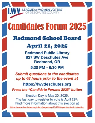 Image: LWV Deschutes County 2025 Candidate Forums&mdash;Redmond School Board