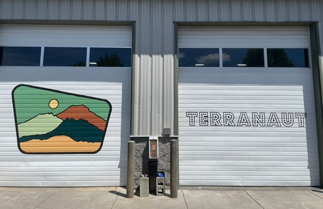 Exterior garage door of Terranaut Brewing