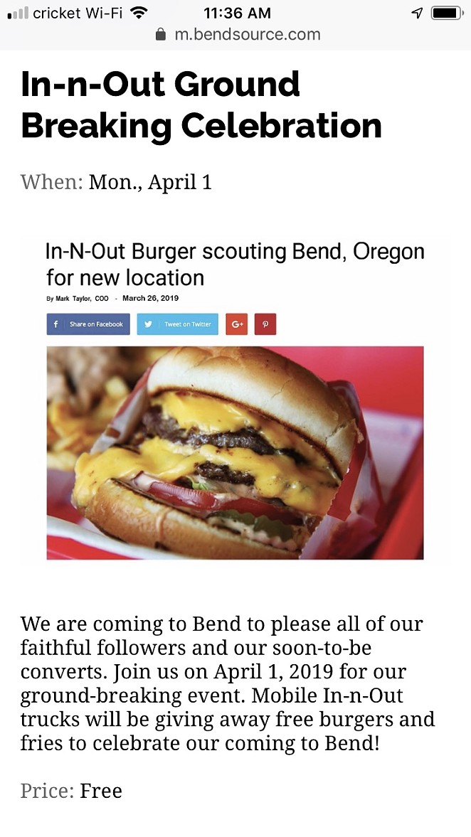That Time Bend Got an In-N-Out... Not