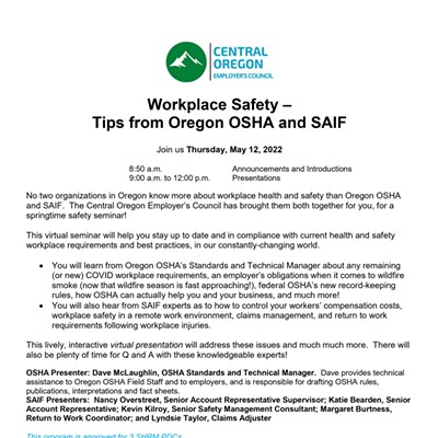 COEC Presents: OR OSHA & SAIF Safety Webinar